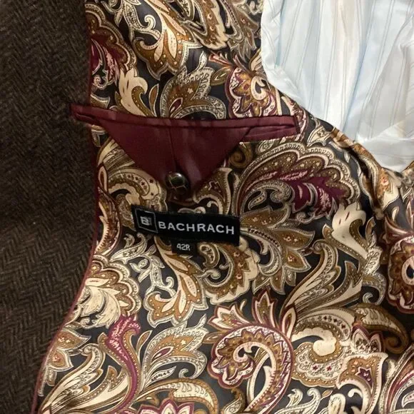 Backrach Brown Herringbone superfine wine yarn sportscoat, 42R - Picture 3 of 4